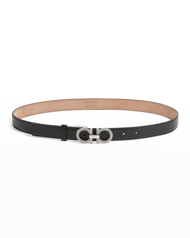 Strass Gancini-Buckle Leather Belt